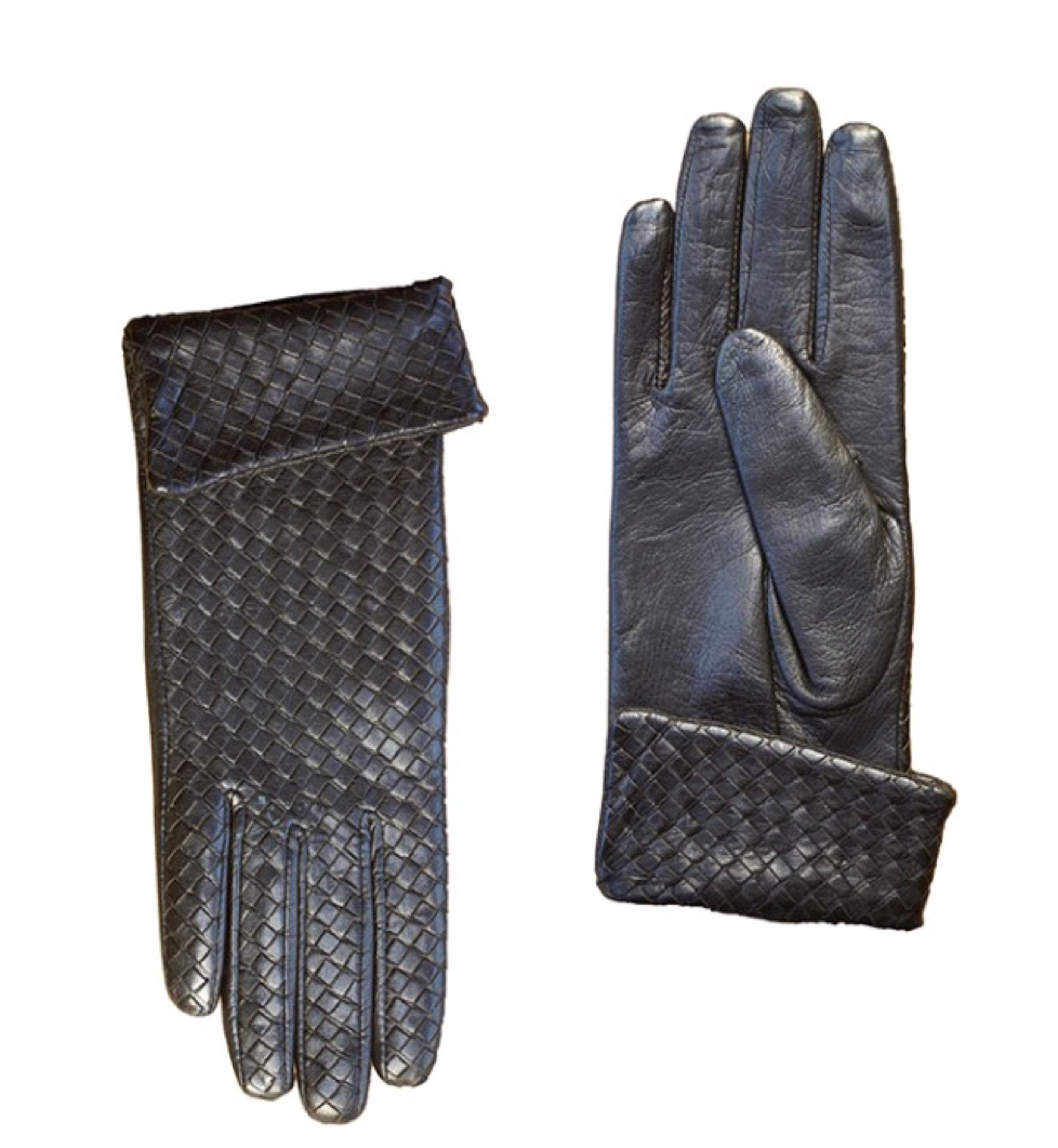 Ladies Glove - Sort flettet Lammeskind - m. silkefor